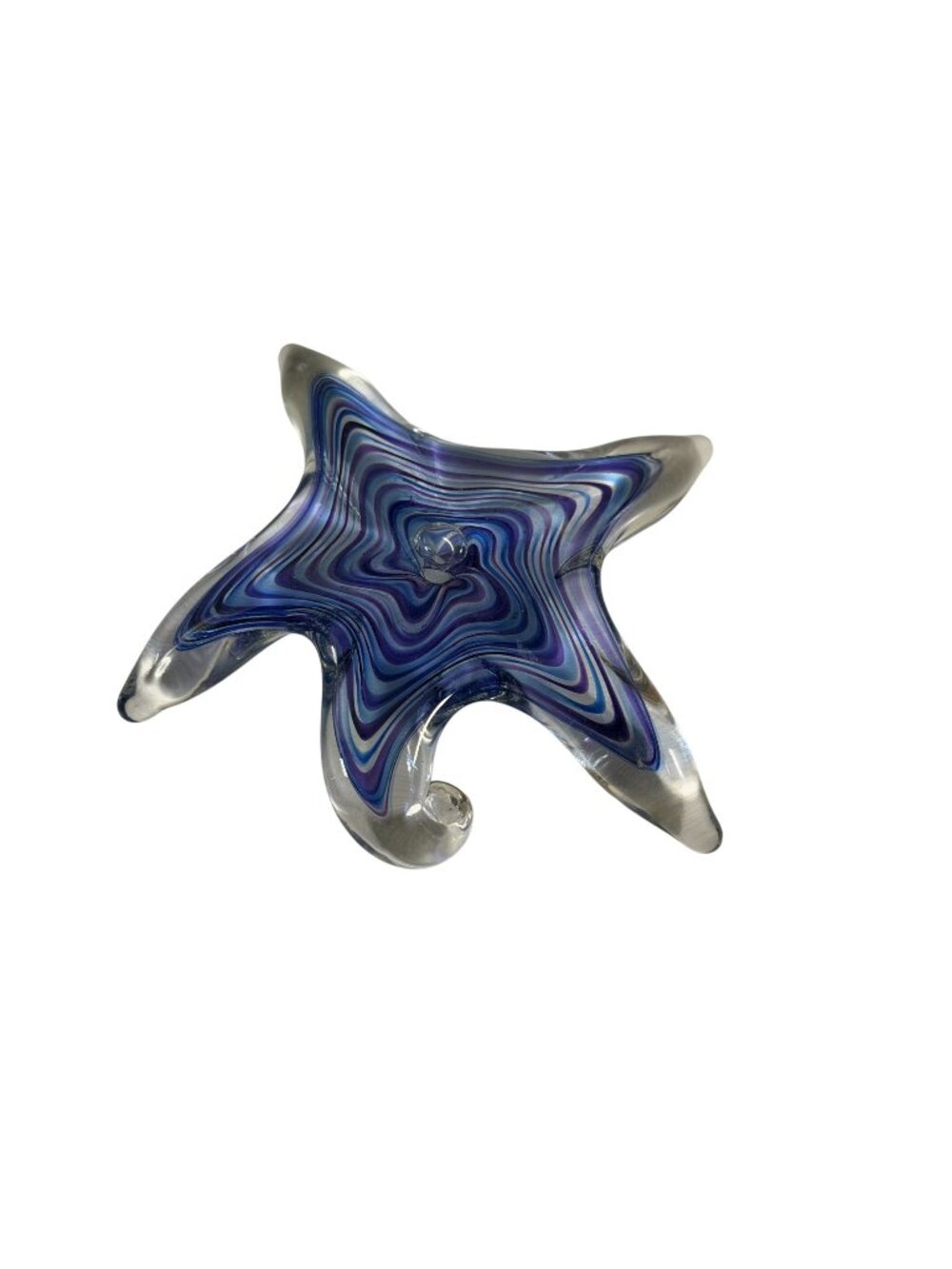 Vintage Hand-Blown Glass Starfish Paperweight With Swirled Blue Purple Design 5"